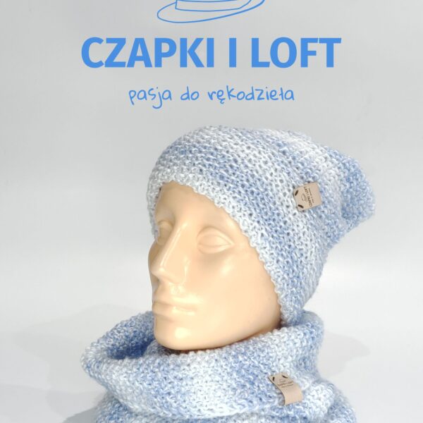 Czapka z kominem ręcznie robiona na drutach